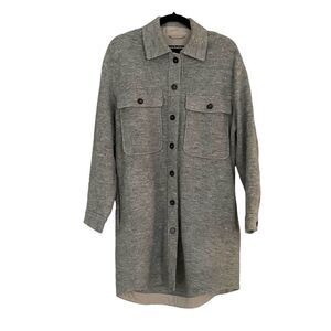 FRANK & OAK Wool Button Front Long Shaket Coat Overcoat Gray S
